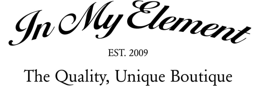 Text logo for "In My Element," a boutique established in 2009, highlighting its quality and uniqueness.